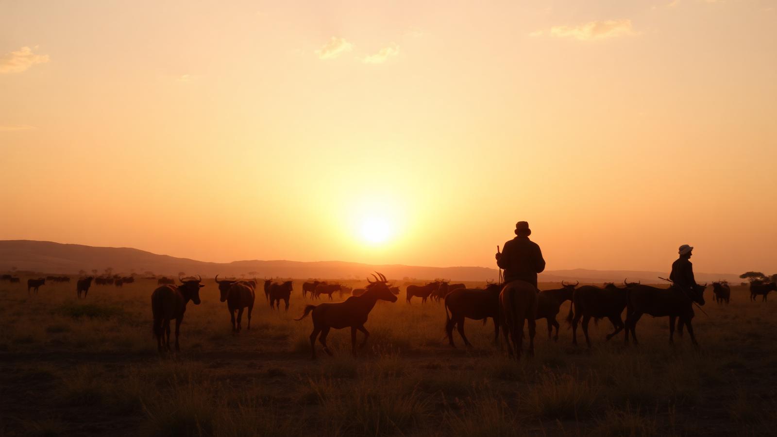Ethiopian pastoralist landscape at sunset